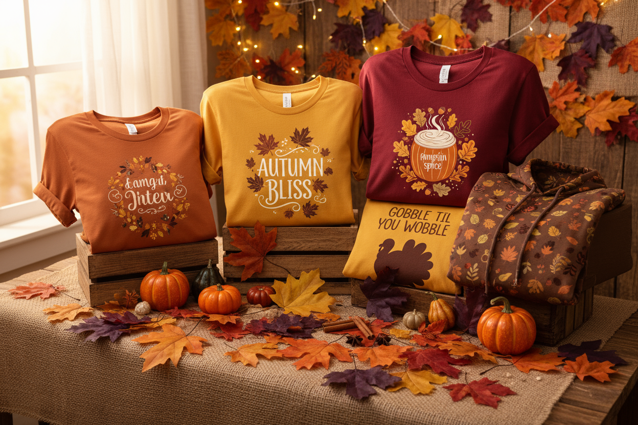 Fall tees and fall leaves for November